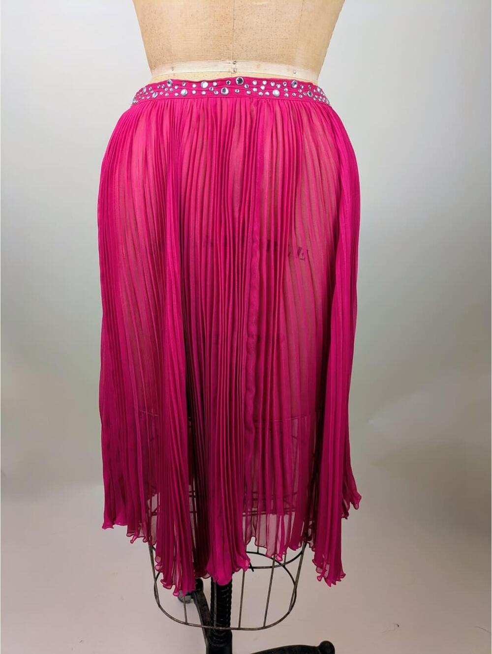 y2k blumarine pink sheer silk pleated skirt